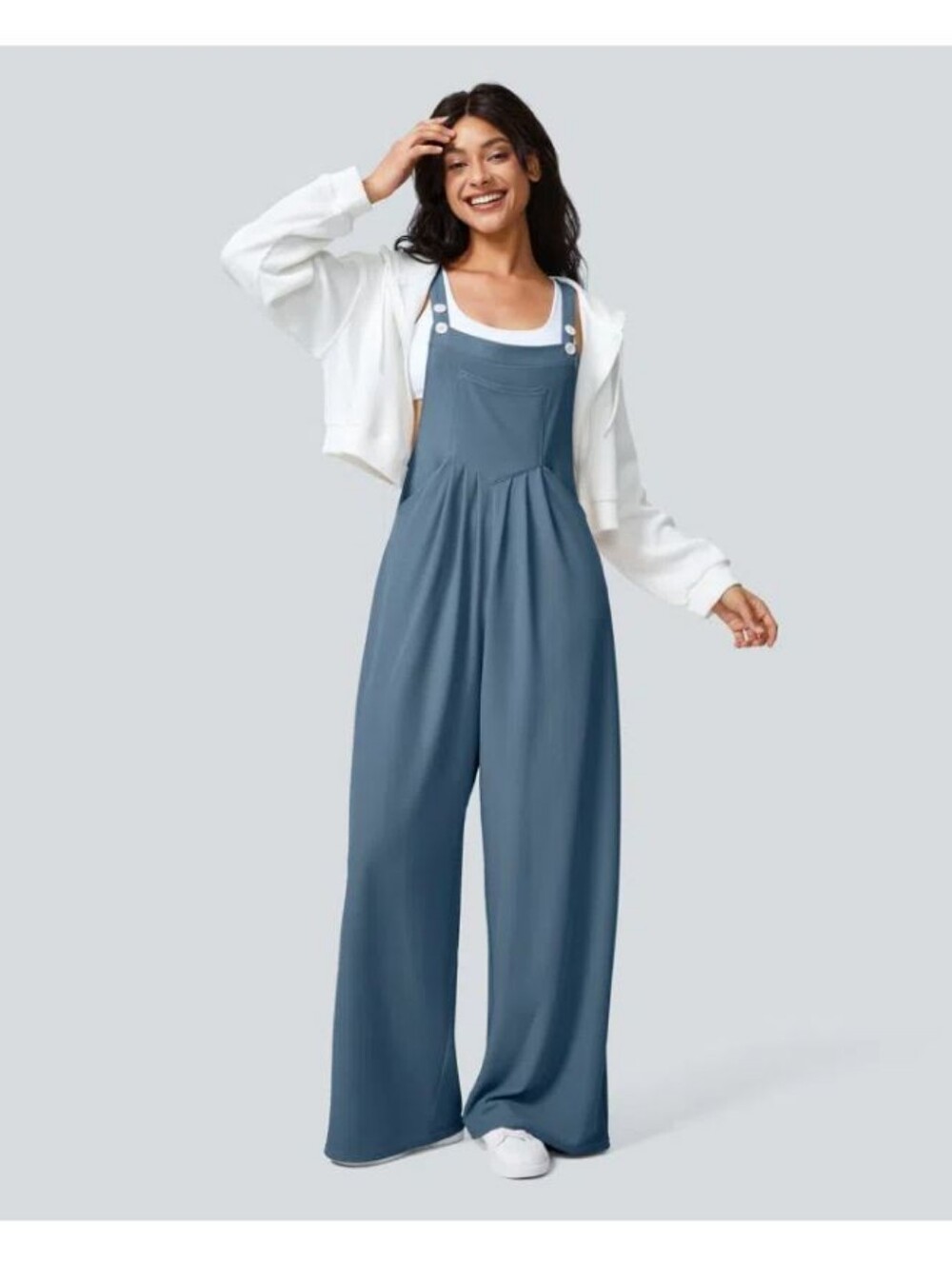 Halara Pockets Waffle Casual Overalls Wide-Leg Mountain Spring Blue Jumpsuit